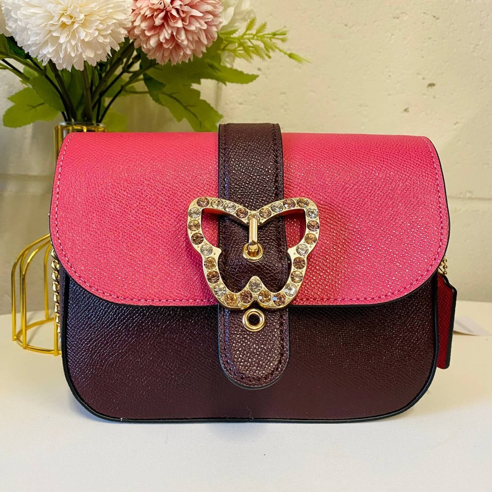 image of Coach C6796 Gemma Crossbody In Colorblock Strwbrry in Pink, Women's