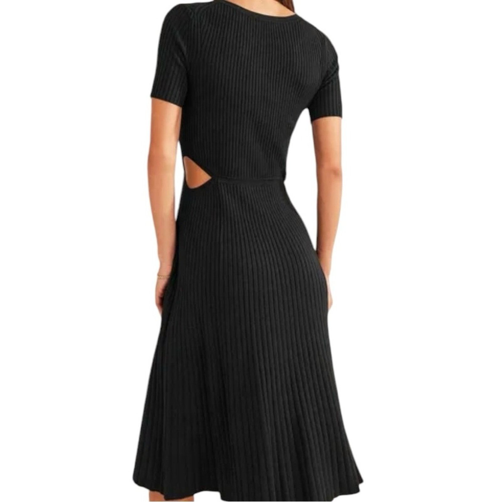 Boden NEW Boden Cutout Knitted Ribbed Midi Black Sweater Dress Size XL / US 12-14 / IT 48-50 - 3 Thumbnail