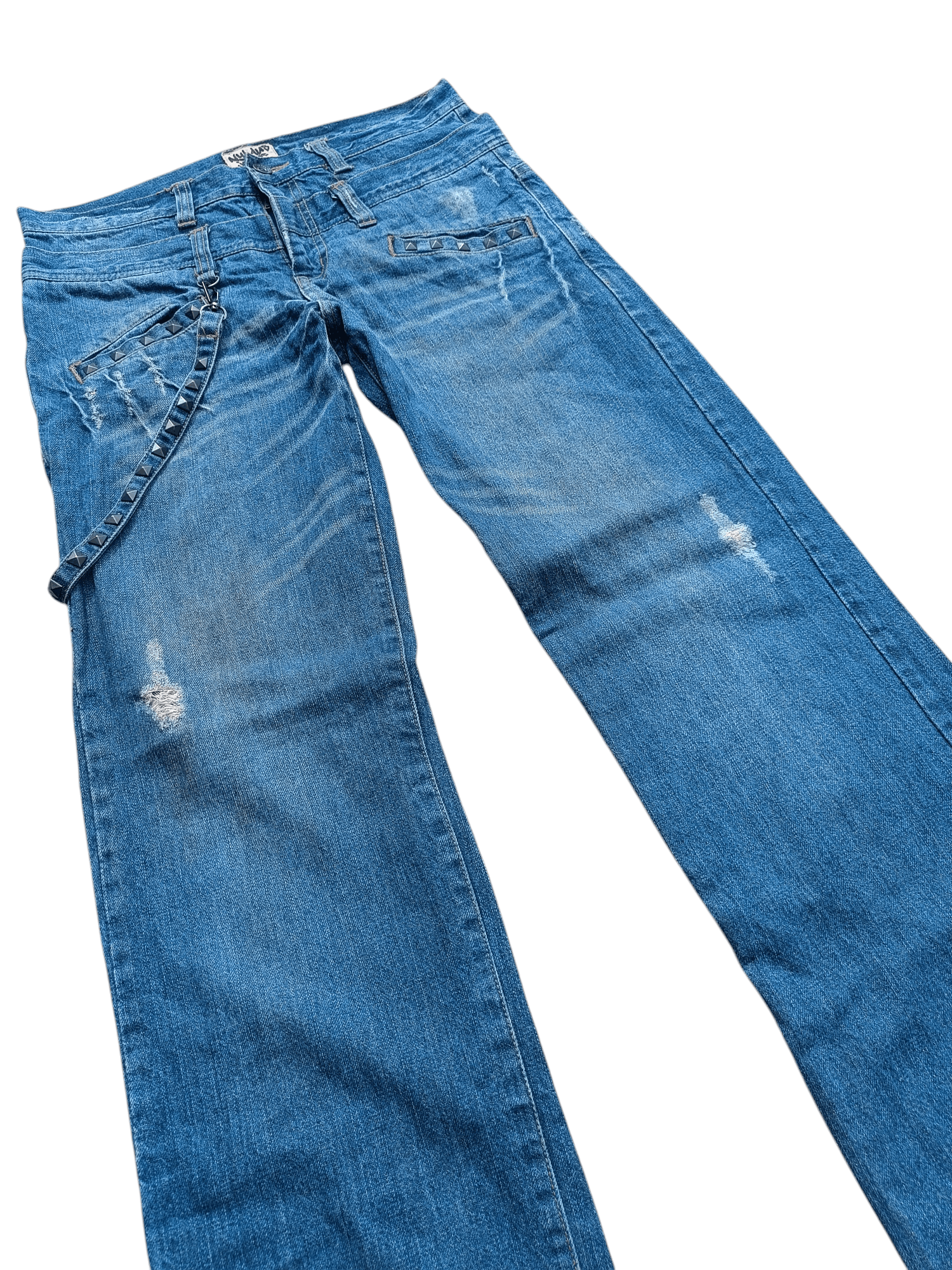 Japanese Brand 💥VINTAGE💥 NYLAUS DOUBLE WAIST STUD STRAP DISTRESSED JEANS Size US 32 / EU 48 - 1 Thumbnail