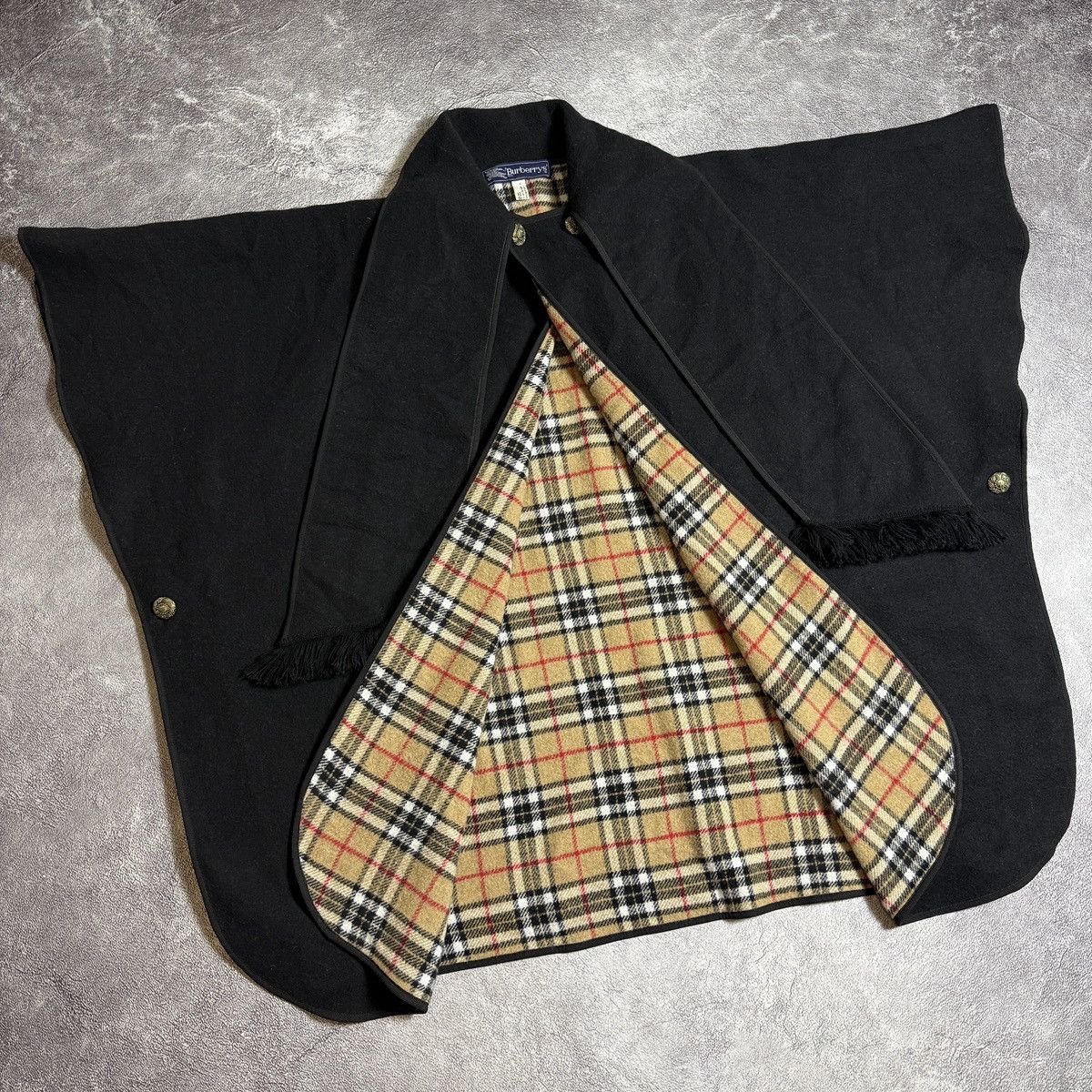Burberry Burberry’s Reversible Wool Poncho Nova Check Black Size ONE SIZE - 3 Thumbnail
