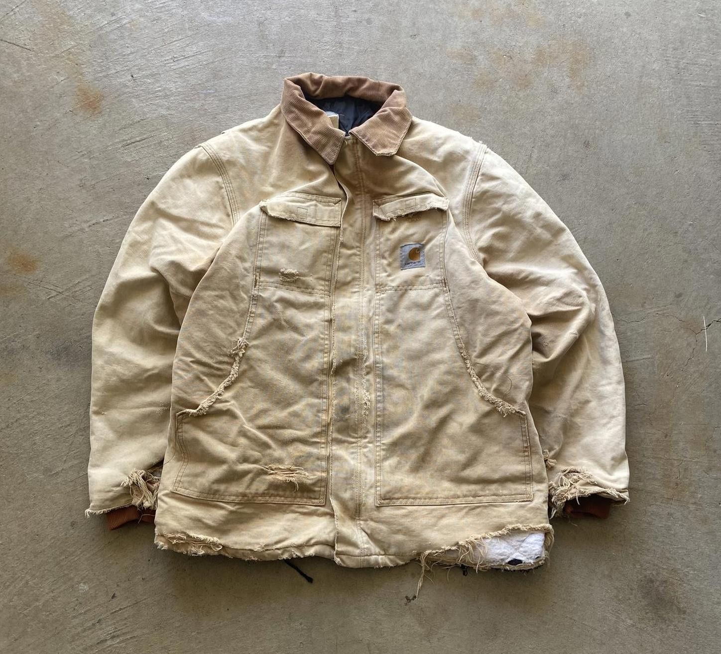 image of Carhartt Thrashed Sun Faded Chore Coat in Tan, Men's (Size XL)