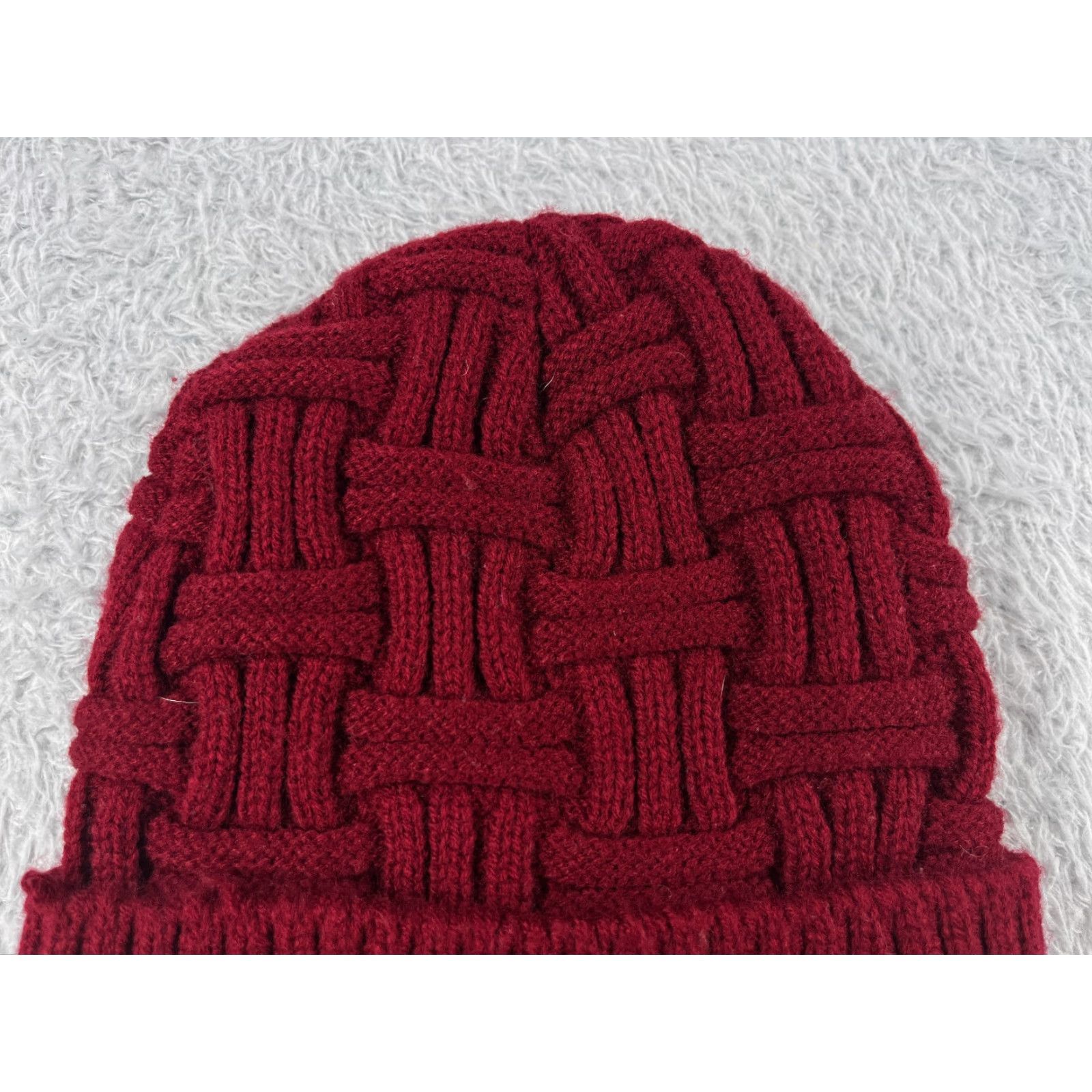 Vintage Womens Beanie OS Red Basket Weave Knit Acrylic Lined Winter Ski Sport Size ONE SIZE - 3 Thumbnail