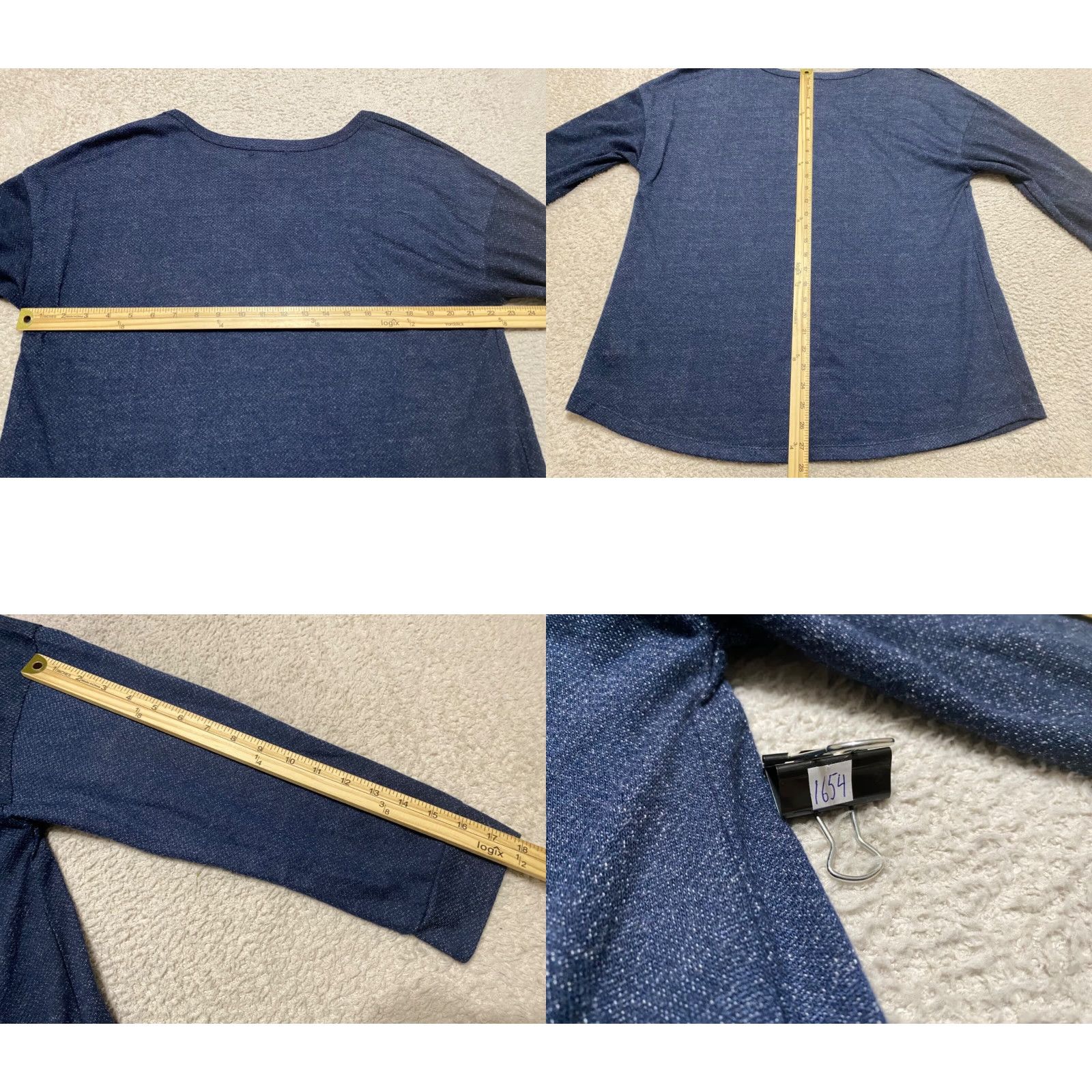 Vintage Pleione Womens 2X Plus Shirt 3/4 Sleeve Solid Blue Round Neck Floral Pullover Size XXL / US 16-18 / IT 52-54 - 8 Thumbnail