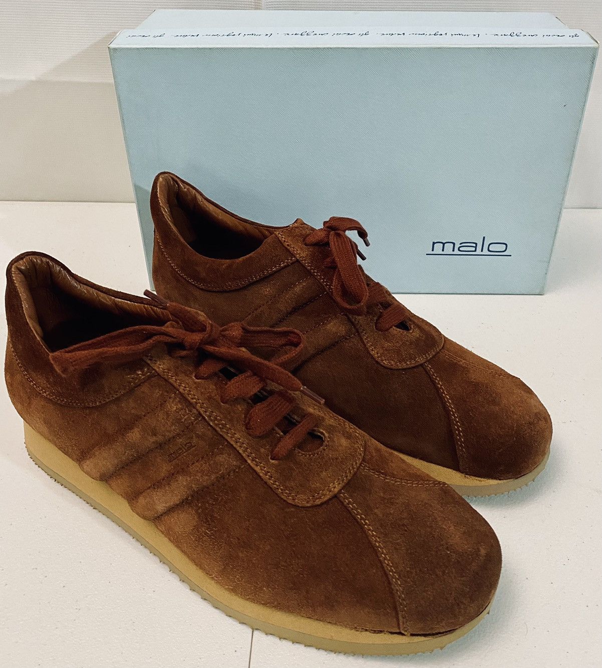 Malo Malo 🇮🇹 Brown French Calfskin Suede Voyager Sneakers 10 NEW Size US 10 / EU 43 - 8 Thumbnail