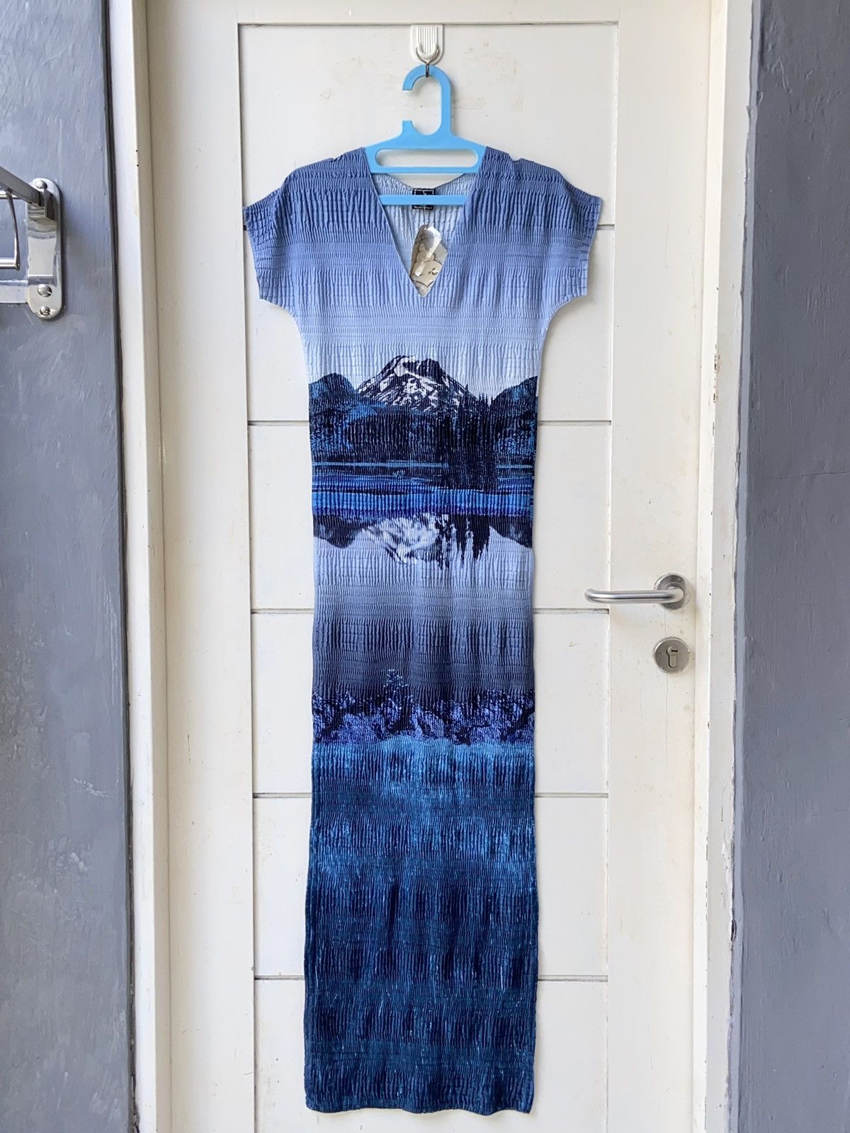 Designer FREE Made In France Patterned Pleats Blue Dress Size S / US 4 / IT 40 - 9 Thumbnail