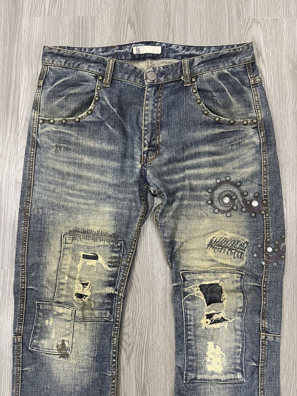 Global Work × Japanese Brand Boro studded Distressed Global Work denim Size US 33 - 5 Thumbnail