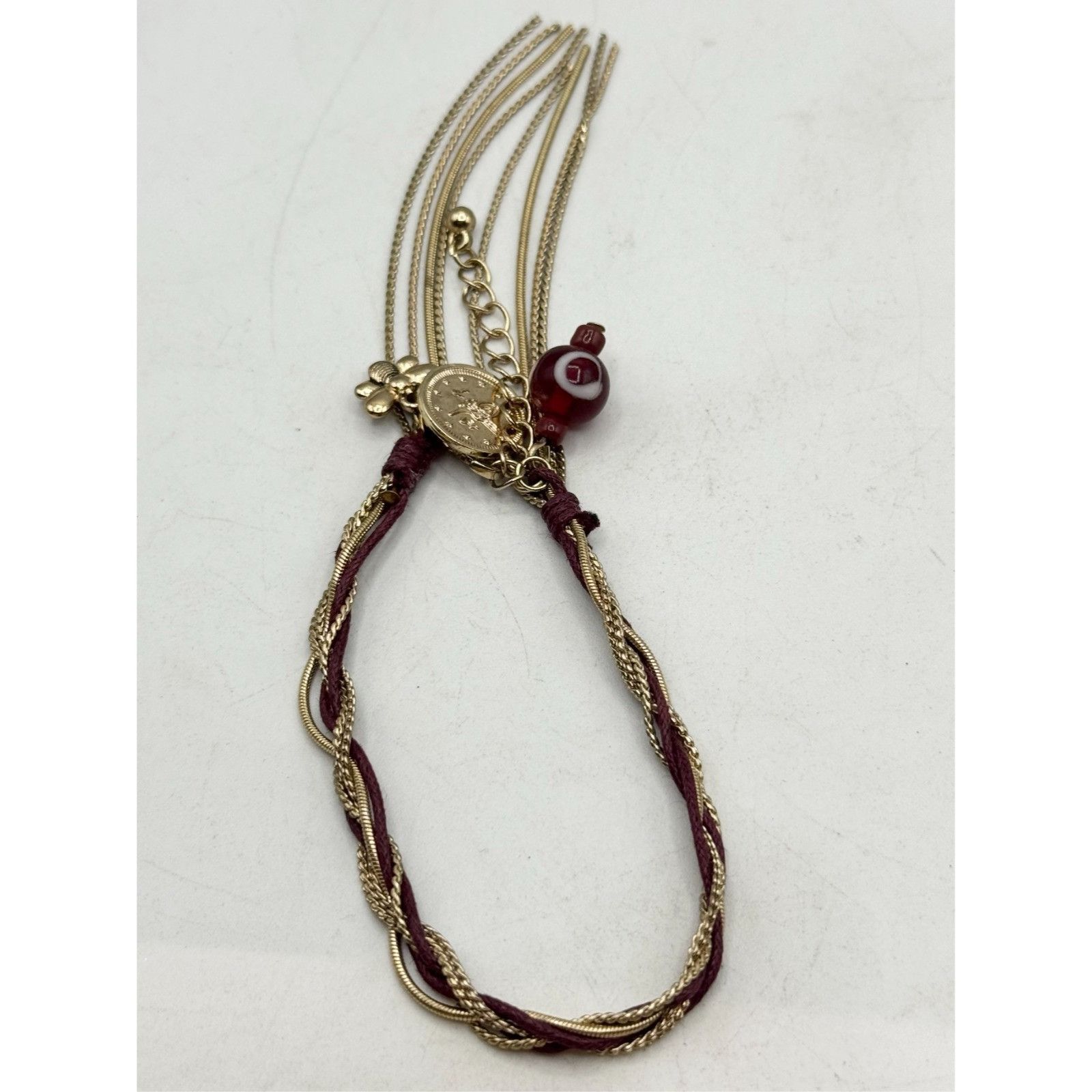 Vintage Vintage red gold tone chain charm tassel bracelet Size ONE SIZE - 3 Thumbnail