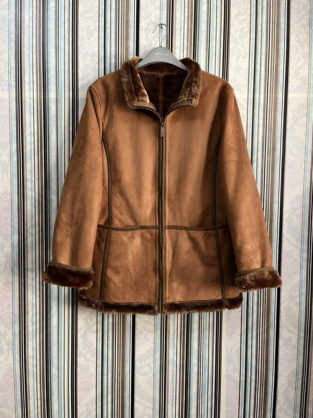 2000s brown faux fur partial leather #H1