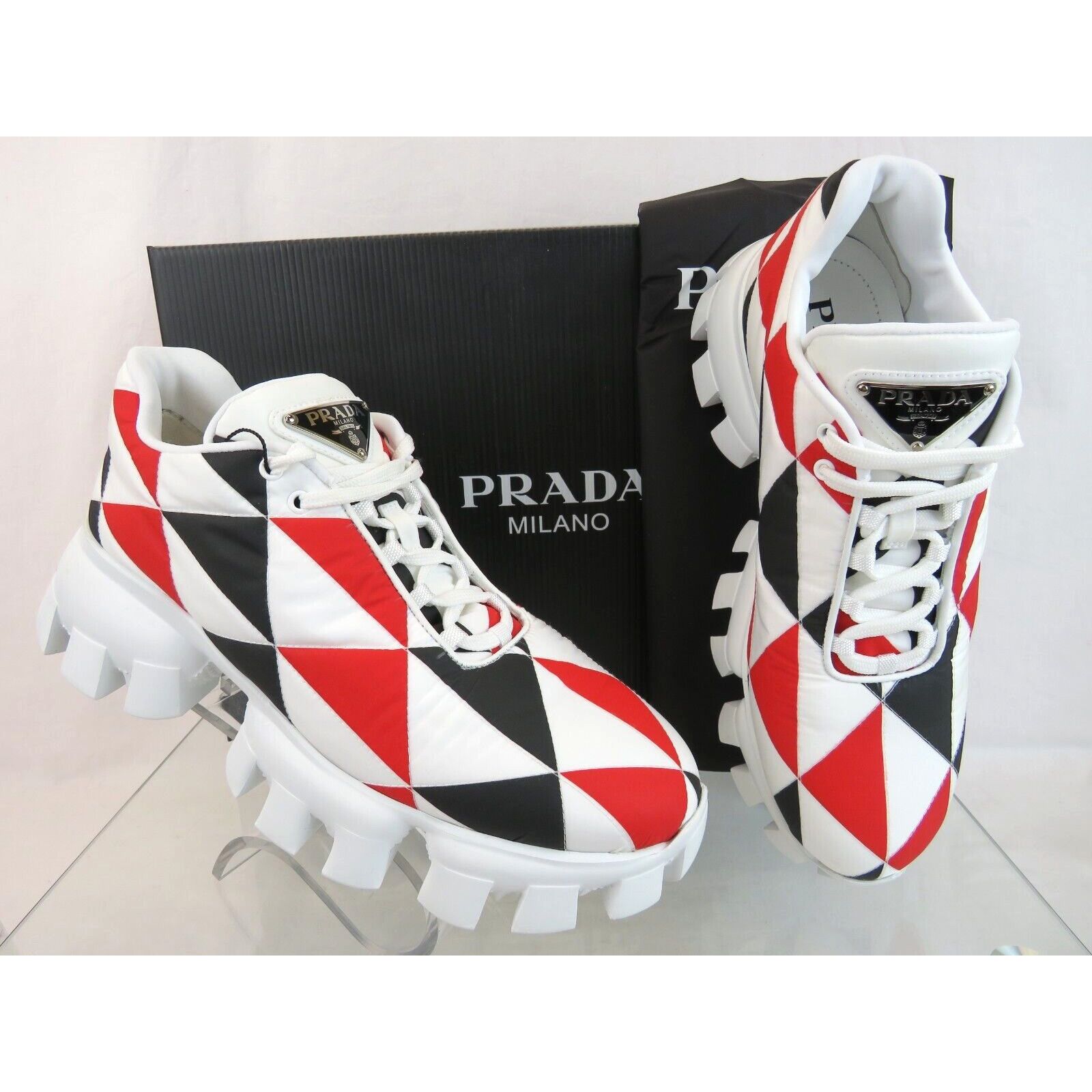 Prada 1E863M WHITE BLACK RED NYLON LOGO THUNDER LOW SNEAKERS 38.5 Size US 8.5 / IT 38.5 - 8 Thumbnail