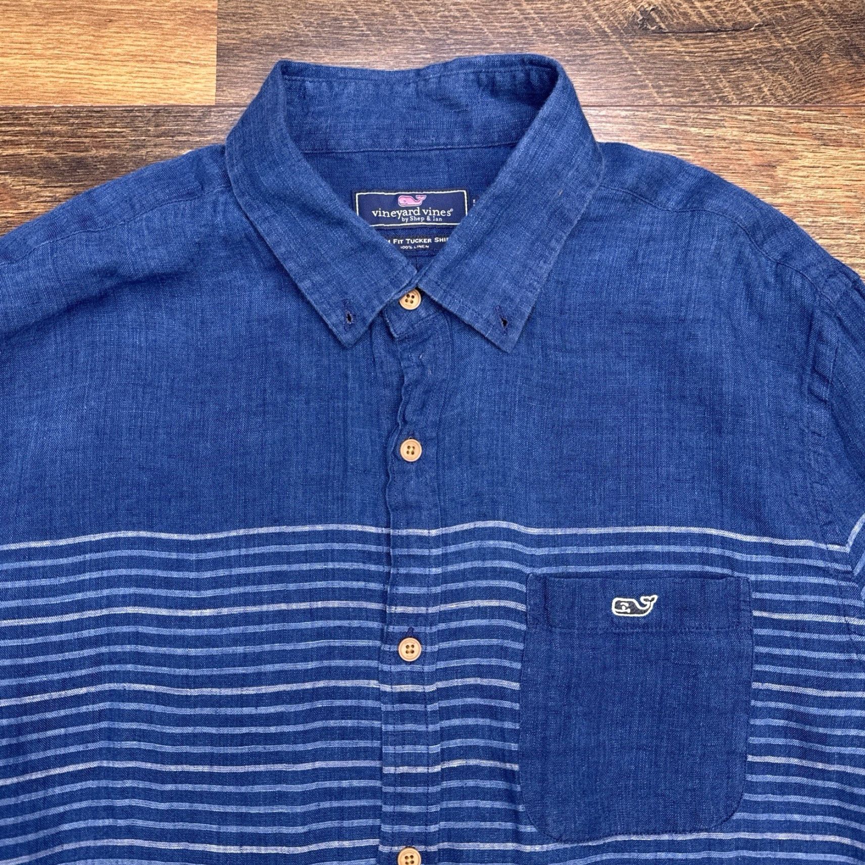 Vineyard Vines Vineyard Vines Tucker Shirt Slim Fit Mens L Blue Striped Button-Up Knit Linen Long Sleeve Collared Pocketed Casual Formal Workwear Size US L / EU 52-54 / 3 - 4 Thumbnail