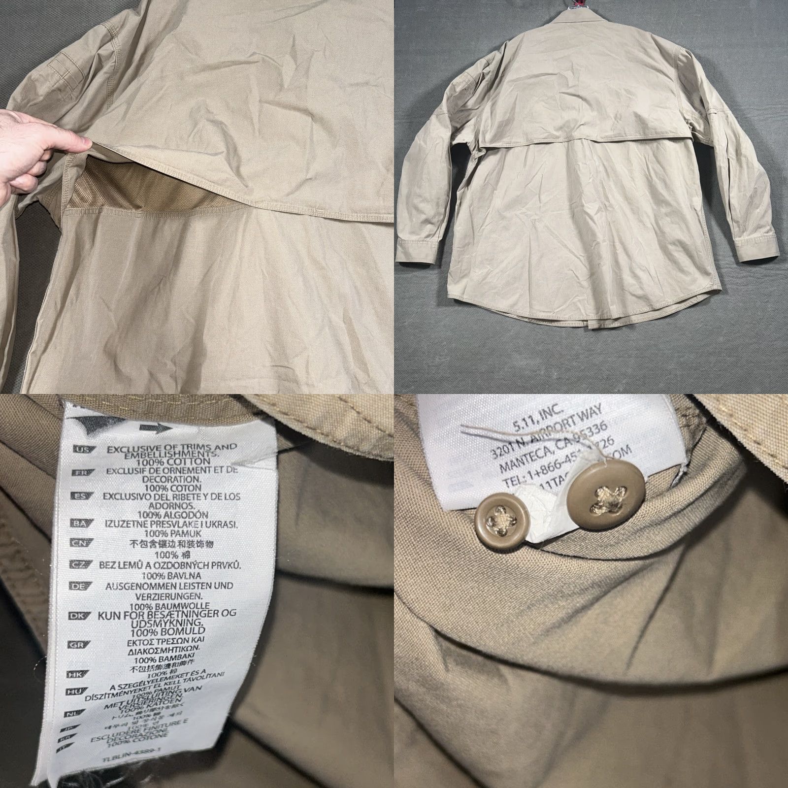 Vintage 5.11 Tactical Shirt Mens 2XL Tan Vented Long Sleeve Button Down Pockets Beige Eyelet? Size US XXL / EU 58 / 5 - 8 Thumbnail