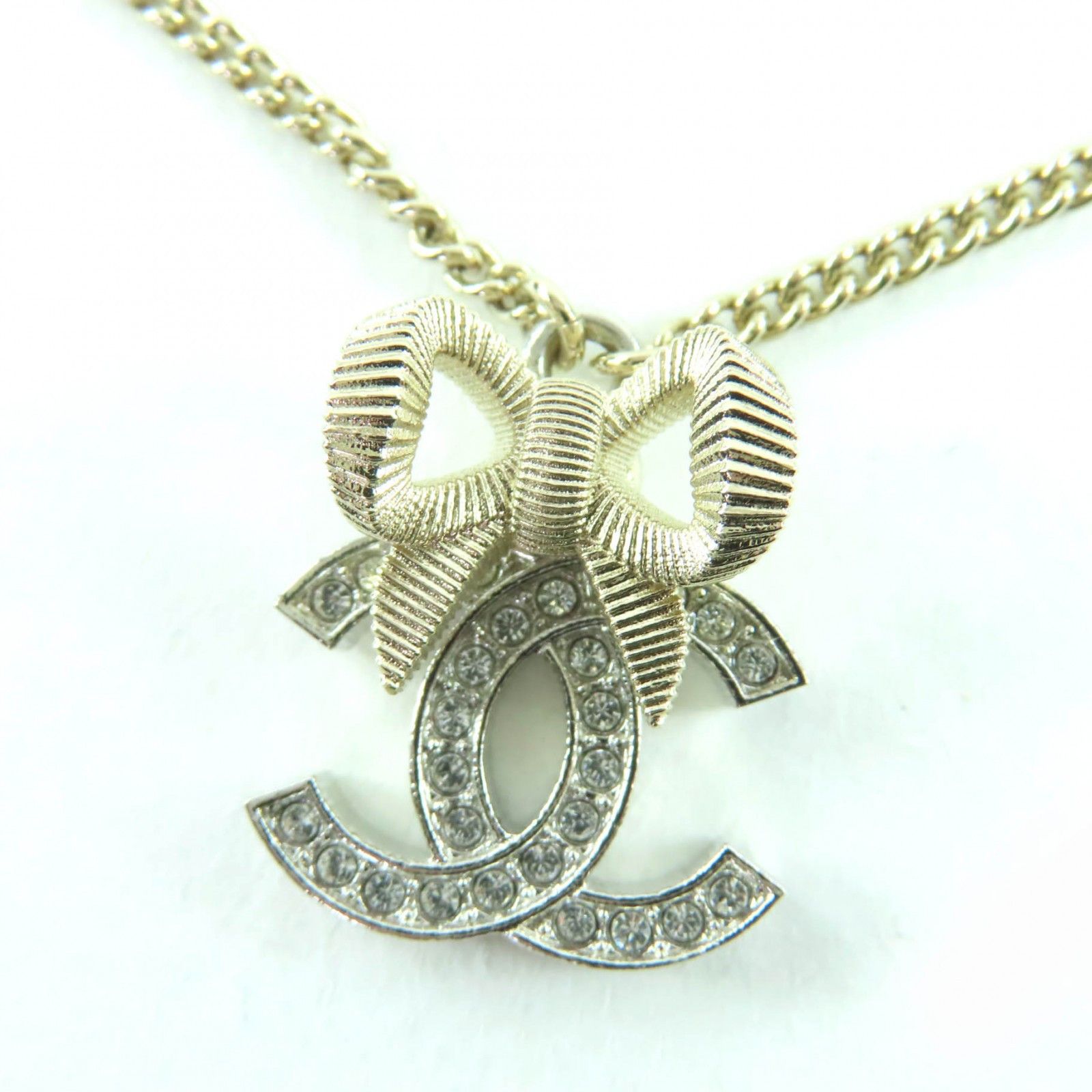 Chanel Chanel CHANEL COCO Mark Ribbon Rhinestone Necklace Metal Necklace DUTY FREE for USA Size ONE SIZE - 1 Thumbnail