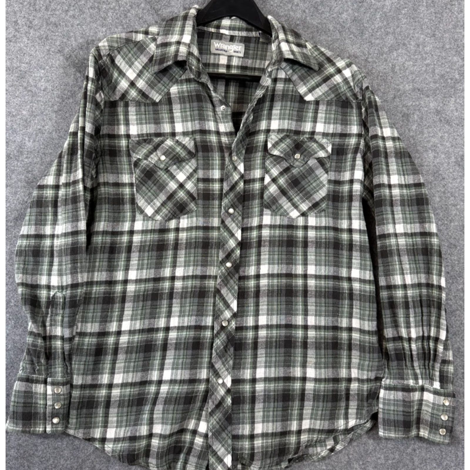 Wrangler VINTAGE Wrangler Wrancher Shirt Mens L Green Flannel Plaid Pearl Snap Pockets Western Size US L / EU 52-54 / 3 - 2 Thumbnail