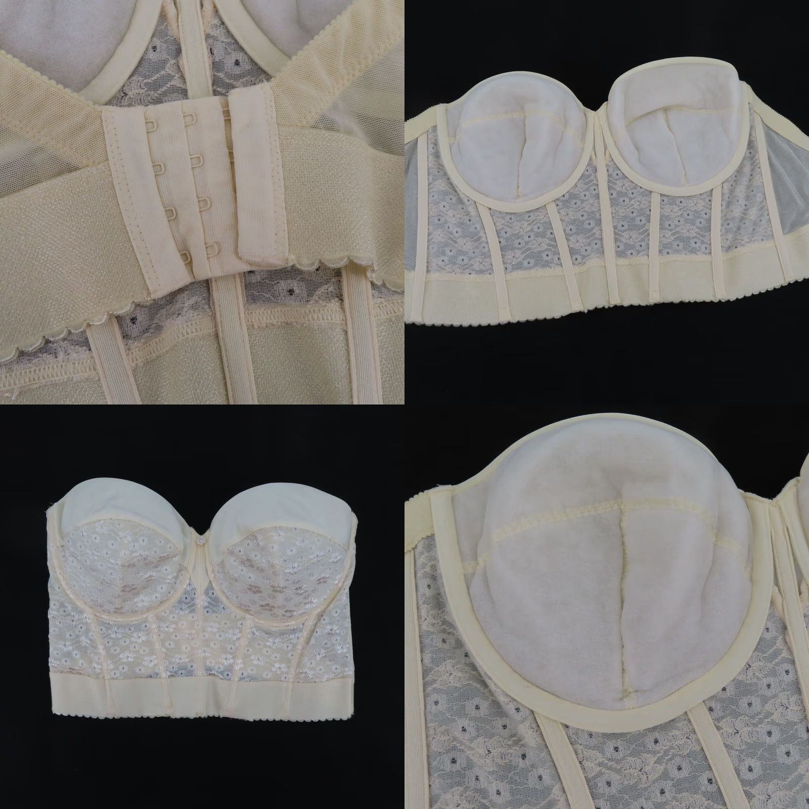 Vintage Dominique Bra 40D Longline Strapless Underwire Floral Ivory Chopper 8639 Womens Size ONE SIZE - 8 Thumbnail