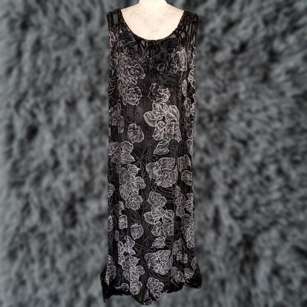 VINTAGE Citron Women's Maxi Dress Sleeveless Plus Size 2X Velvet Floral Sheer Fairy Romantic Party