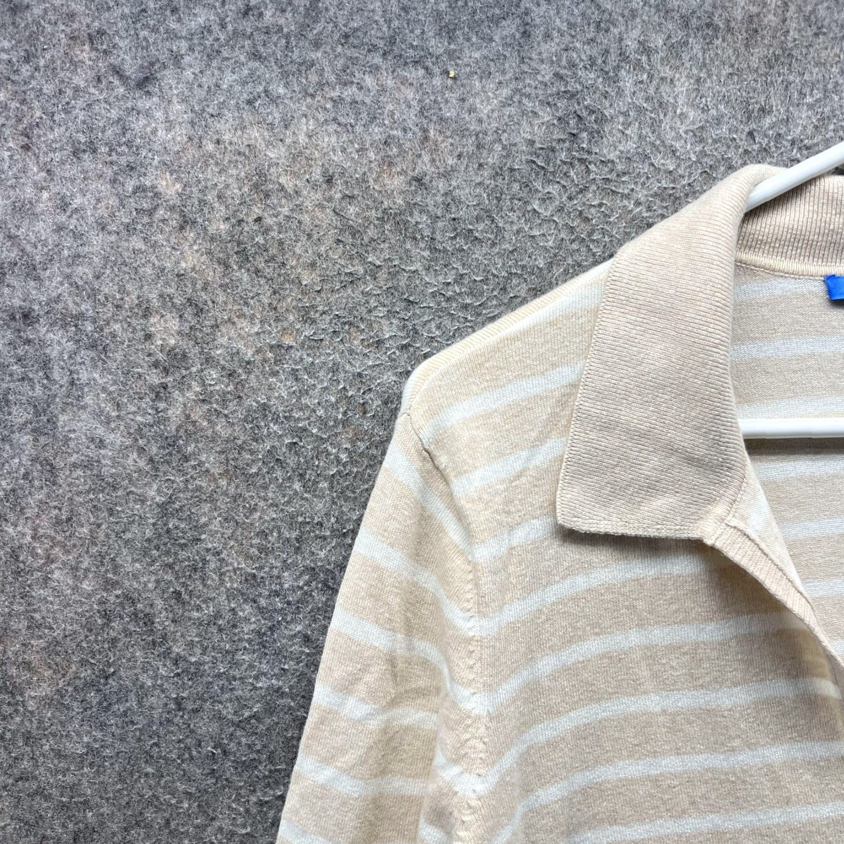 J.McLaughlin J. McLaughlin Polo Shirt Womens Medium Beige Stripe 3/4 Sleeve Collared Top Size M / US 6-8 / IT 42-44 - 3 Thumbnail