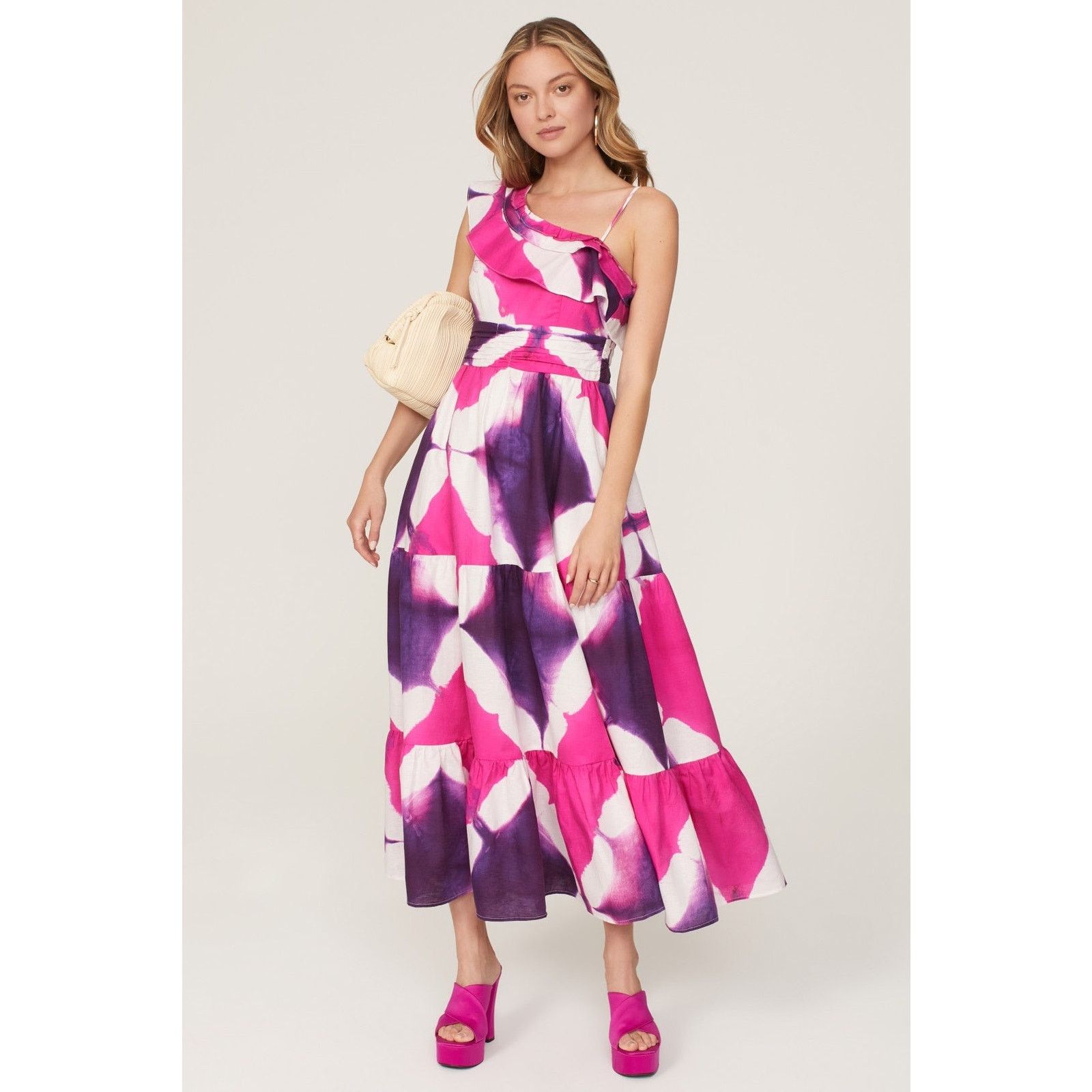 Busayo pink purple Tie Dye One Shoulder Dress sz 10