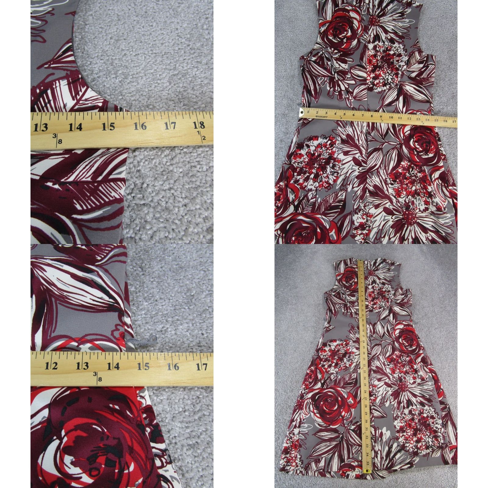 Trina Turk Trina Turk Dress Womens XS Gray Red Brugundy A-Line Sleeveless Round Neck Zip Knee Length Floral Pattern Women's Clothing - 200 characters max Size XS / US 0-2 / IT 36-38 - 8 Thumbnail
