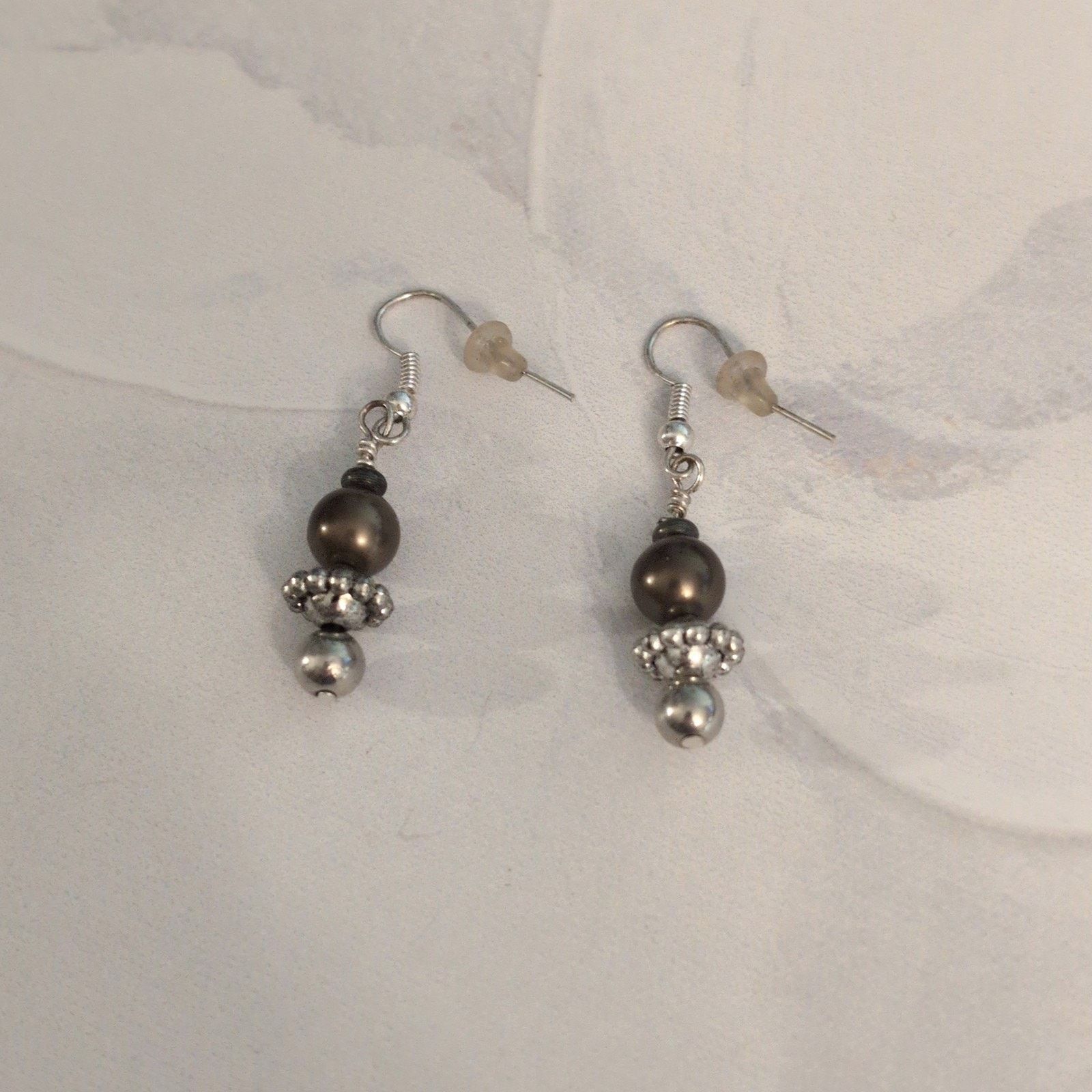 Vintage VTG 1980 Silver-Tone & Bronze Beaded Dangle Pierced Earrings Size ONE SIZE - 4 Thumbnail
