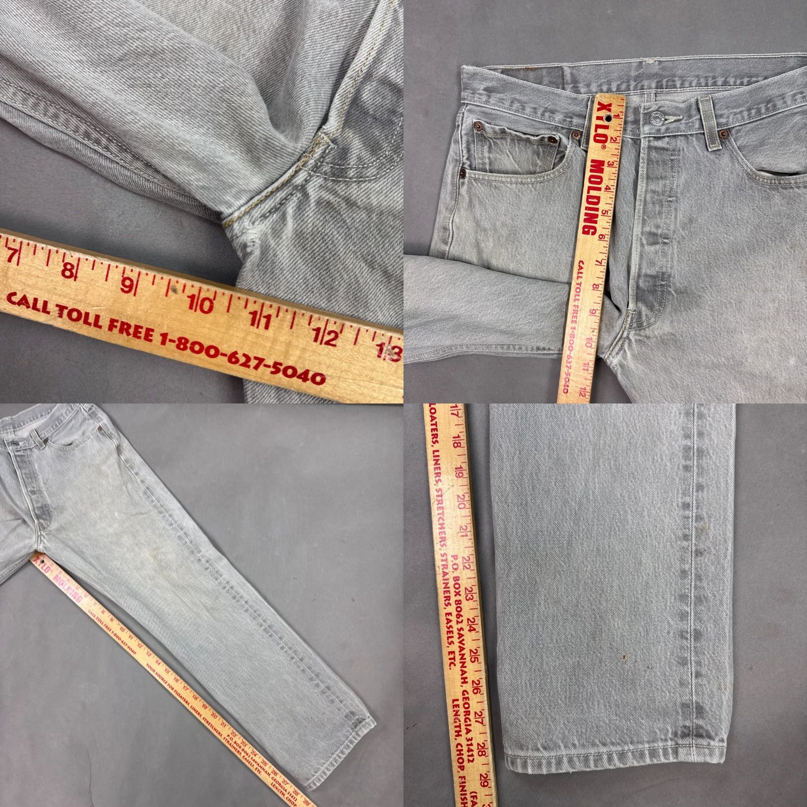 Levi's Levi's 501 Jeans Mens Gray Button Fly Distressed Thrashed 32x29 Straight Denim Pants Size US 34 / EU 50 - 10 Thumbnail