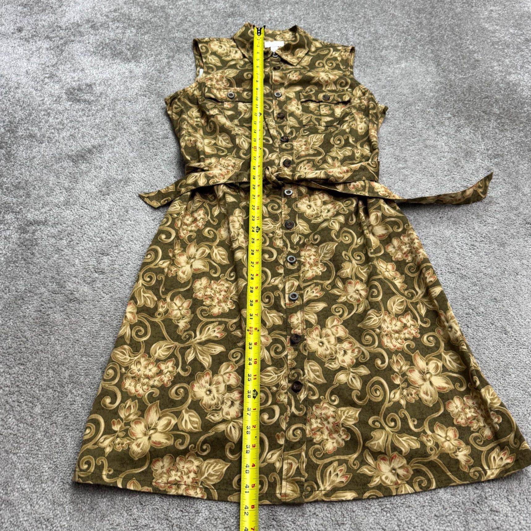 Charter Club Charter Club Cotton Button Down Midi Shirt Dress Women Plus 14W Green Sleeveless Floral Belted Light Weight - Womens Size XL / US 12-14 / IT 48-50 - 7 Thumbnail
