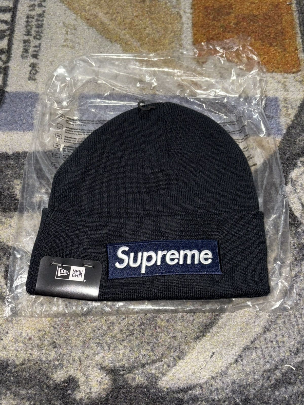 New Era × Supreme Supreme New Era Accent Beanie Navy | Grailed
