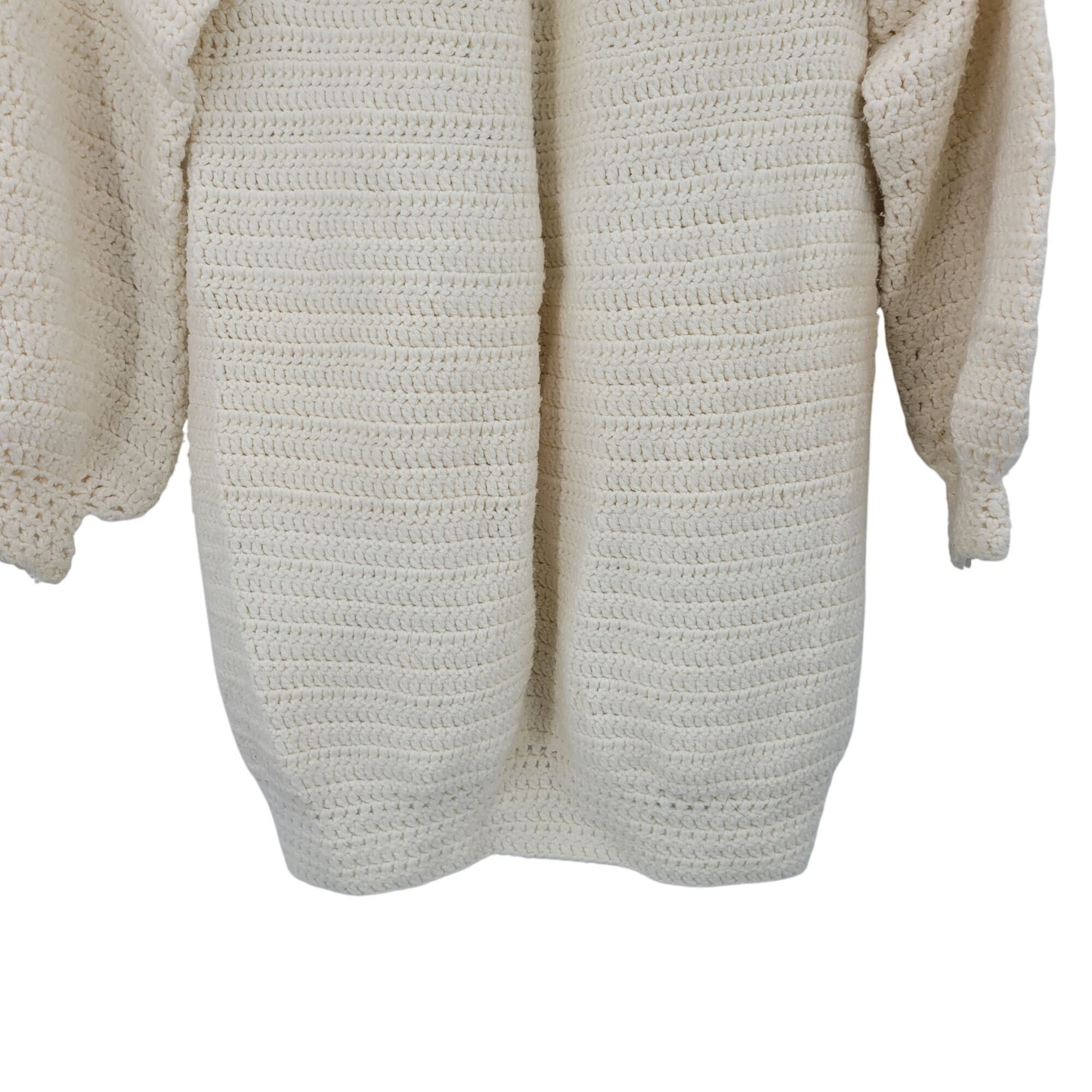 Handmade Vtg 70s Cream Handmade Coatigan Cardigan Puff Sleeve Pockets Size M / US 6-8 / IT 42-44 - 11 Thumbnail
