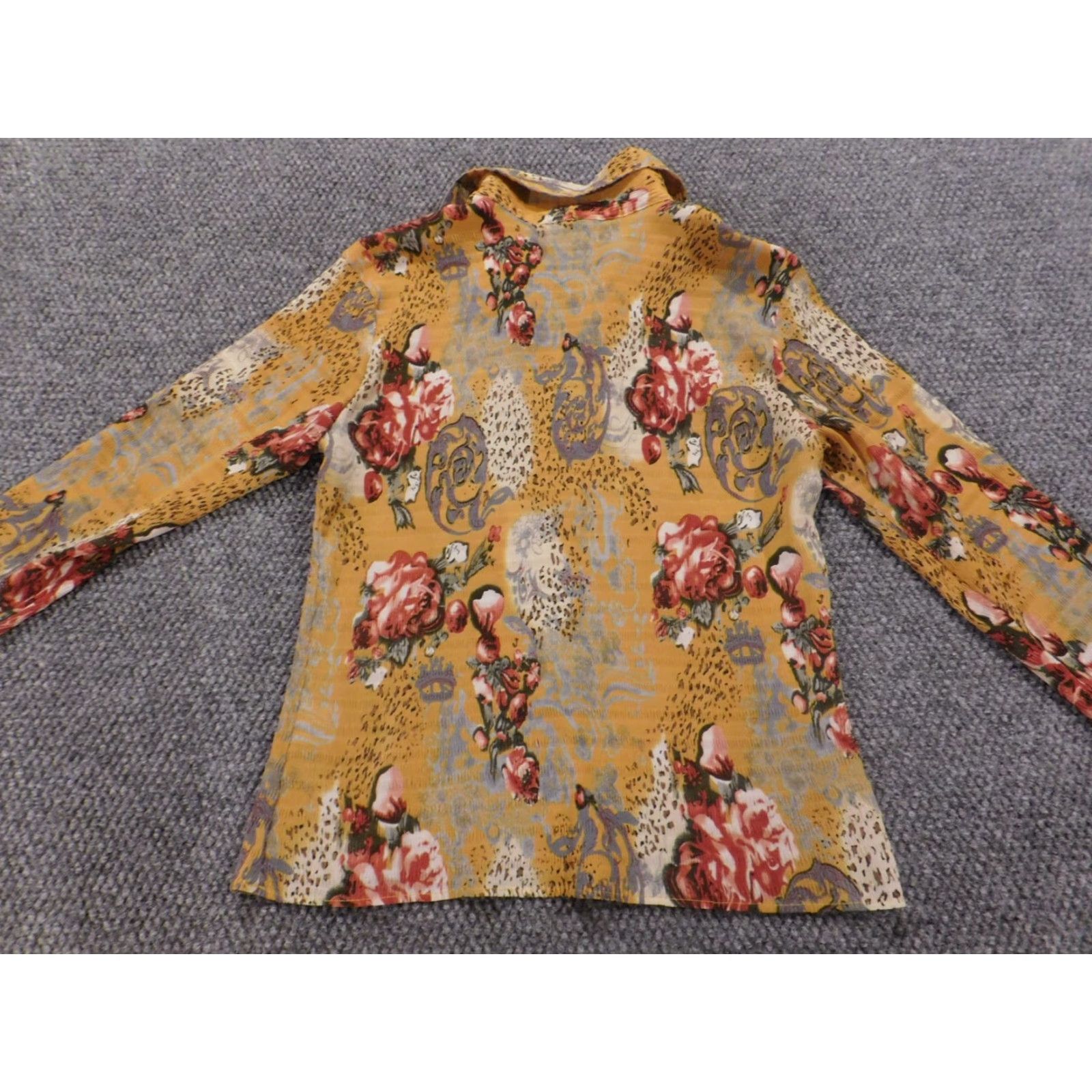 Vintage Fuchsia Womens Blouse Button-Up Short Sleeve Floral Yellow L Regular Cotton? (Note: Original materials mention Polyester/Rayon; no Cotton in original) Size L / US 10 / IT 46 - 7 Thumbnail