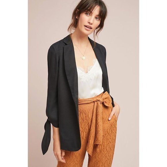 Anthropologie Cartonnier Black Tied-Sleeve Blazer Size XS / US 0-2 / IT 36-38 - 1 Thumbnail