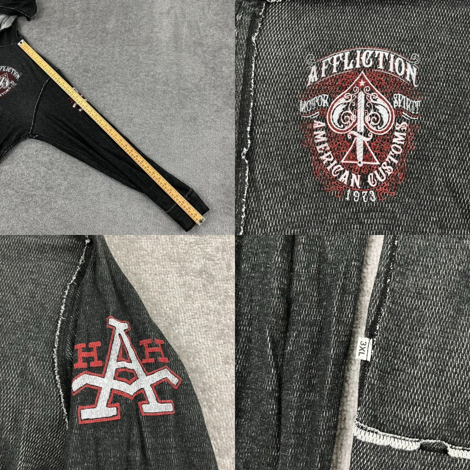 Affliction VINTAGE AFFLICTION Jacket Mens 3XL Gray Reversible Hooded Grunge Skull AOP Distress Y2K Size US XXL / EU 58 / 5 - 8 Thumbnail