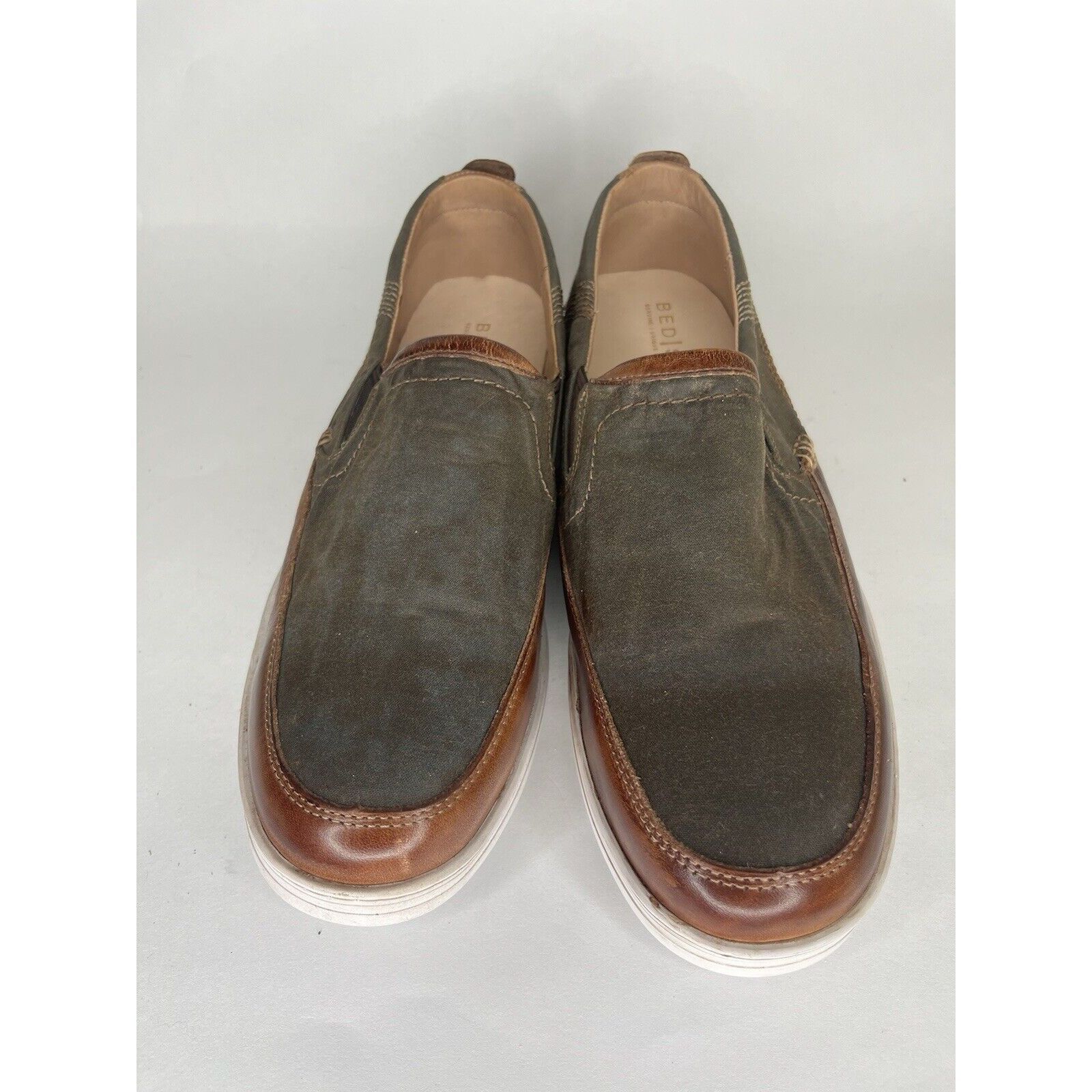 Bed Stu Bed Stu Green Canvas Brown Leather Casual Loafers Shoes Men Size US 13 / EU 46 - 14 Thumbnail