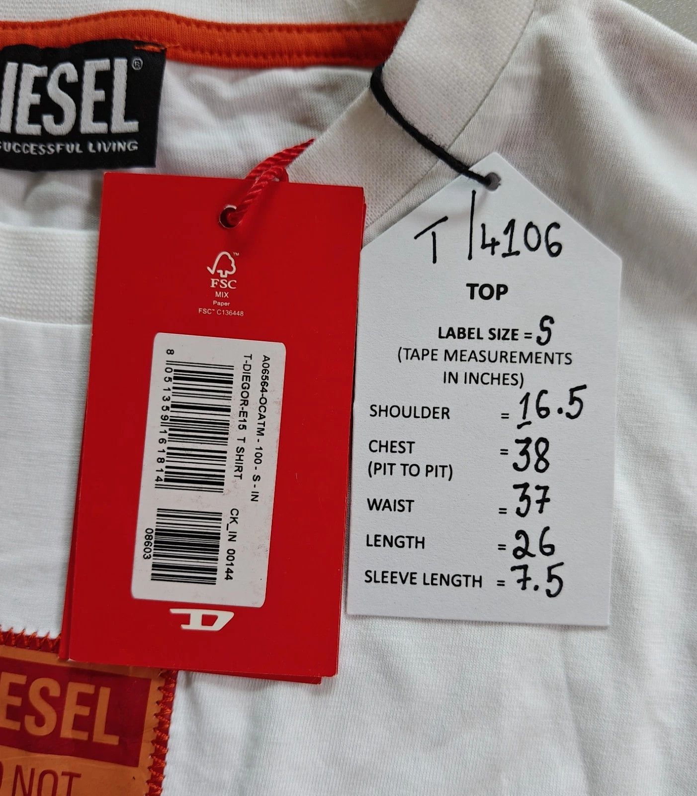 Diesel DIESEL White T-Shirt With Logo Patch FTP 4106 Size US S / EU 44-46 / 1 - 5 Thumbnail
