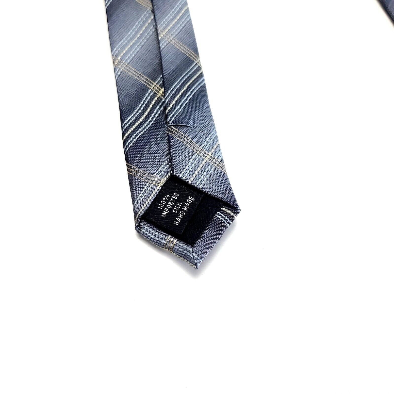 Kenneth Cole Kenneth Cole Silk Tie Woven Gray Beige Plaid Wide Size ONE SIZE - 4 Thumbnail