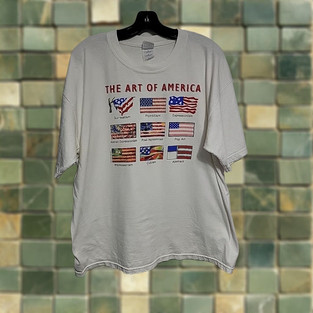 Gildan VINTAGE The Art Of America USA FLAG Shirt XL Mens White Cotton Heavyweight Gildan Ultra Cotton T-Shirt Size US XL / EU 56 / 4 - 1 Thumbnail