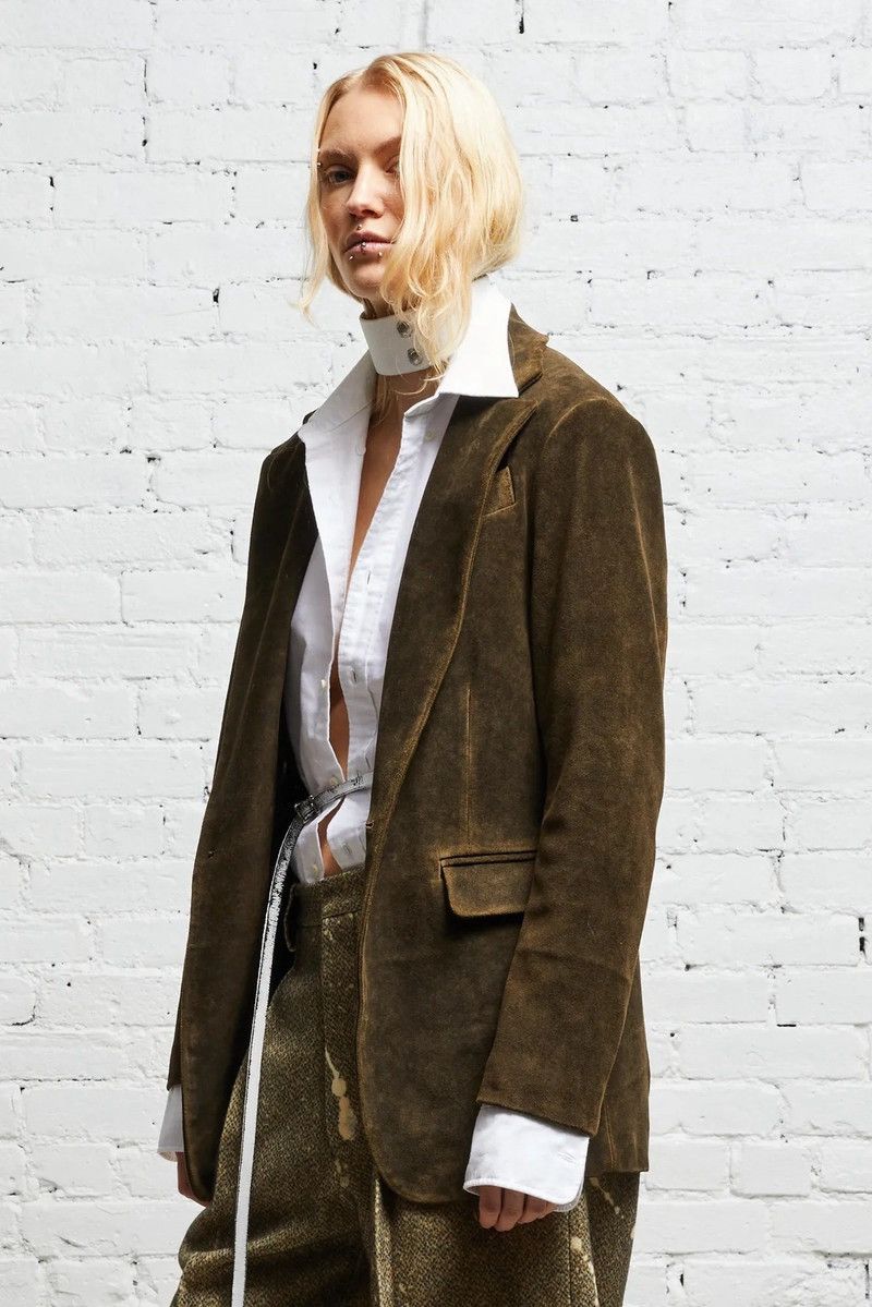 R13 Shrunken Leather Suede Blazer Jacket Medium Size XS / US 0-2 / IT 36-38 - 3 Thumbnail