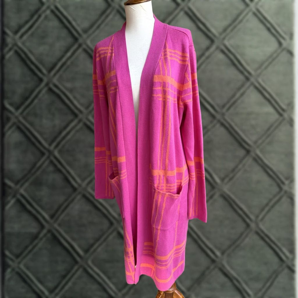 Isaac Mizrahi Isaac Mizrahi Cardigan Long Line Duster Pink Orange Medium Womens Knit Cotton Blend Lined NWOT Size M / US 6-8 / IT 42-44 - 1 Thumbnail