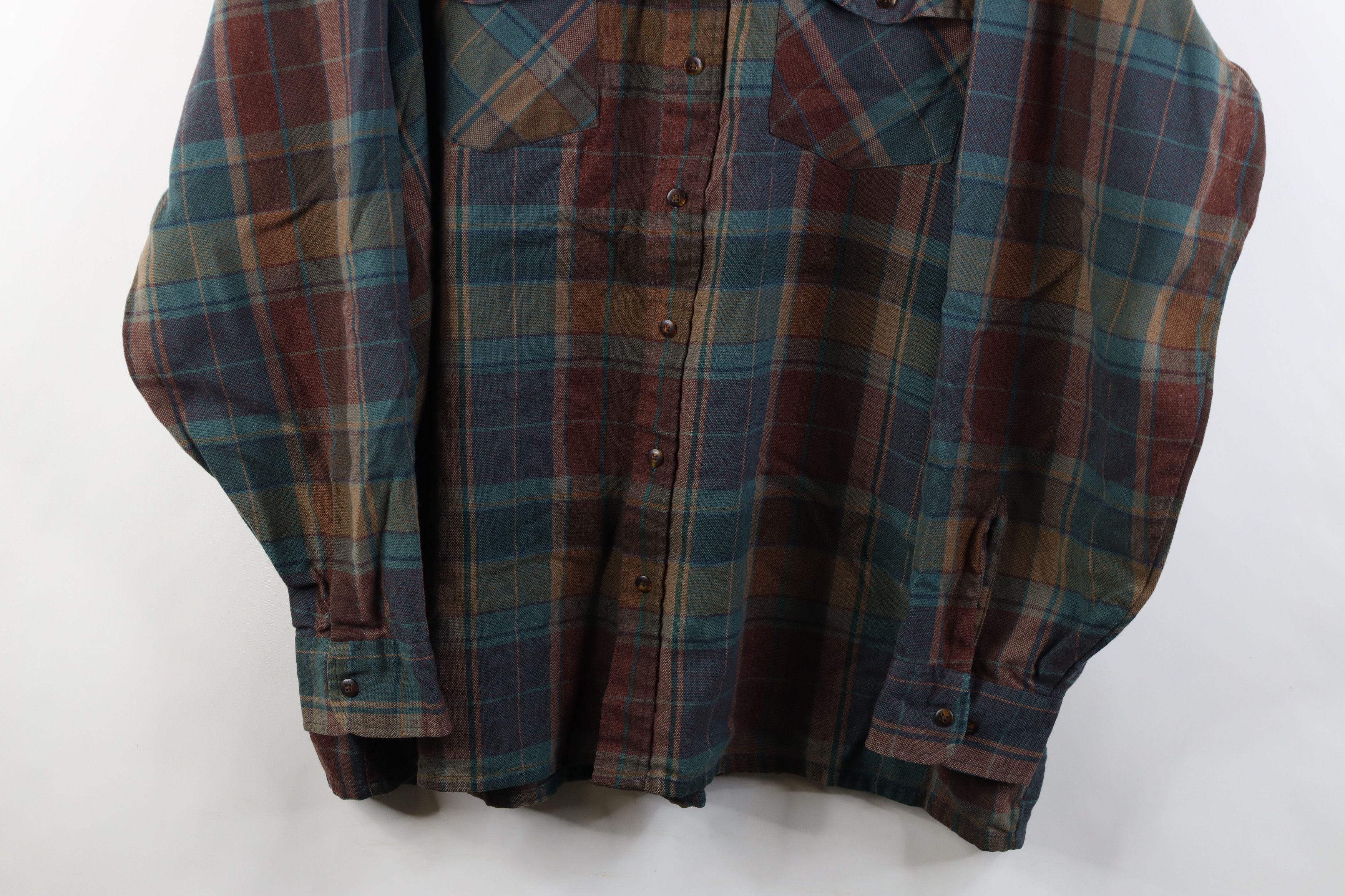 Vintage Vintage 90s Streetwear Tone Knit Collared Button Shirt Plaid Size US XXL / EU 58 / 5 - 3 Thumbnail