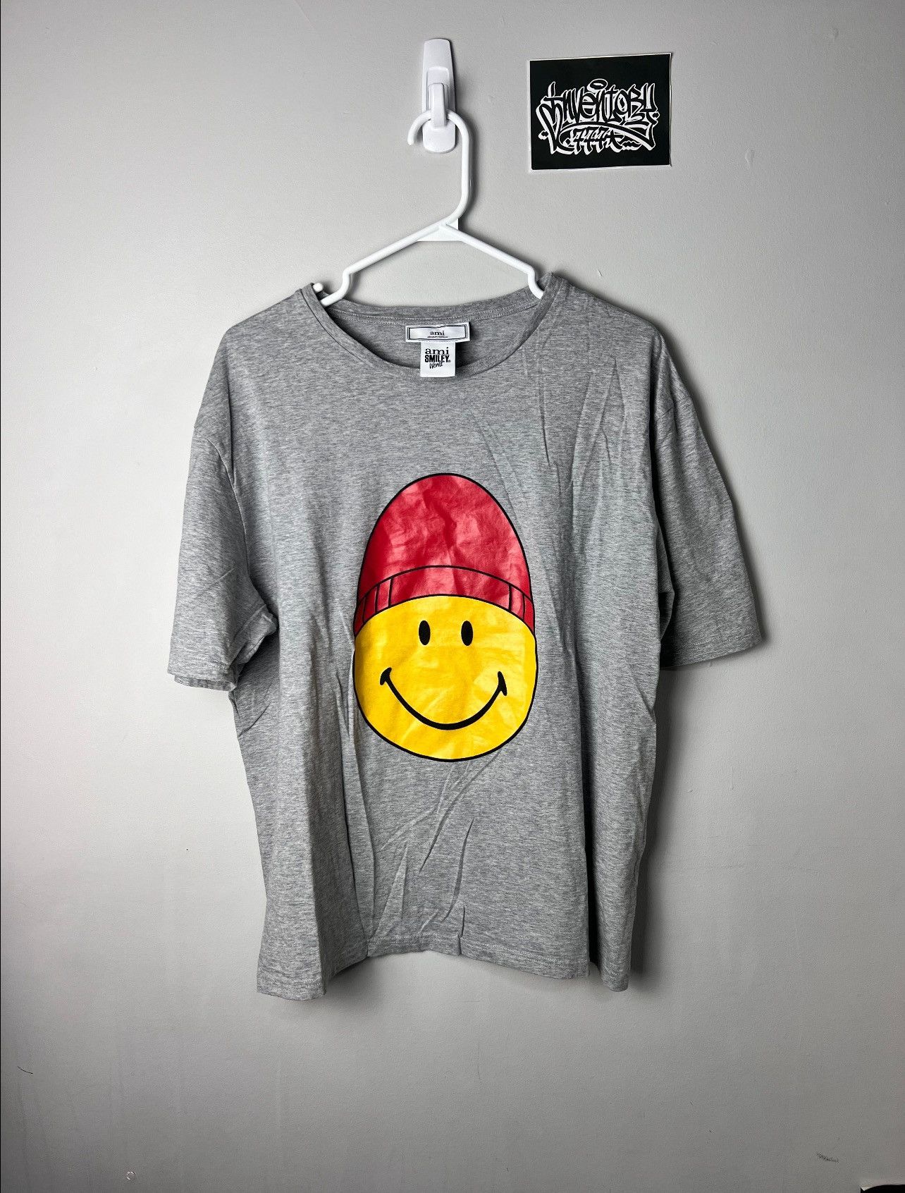 image of Ami Smiley Tee in Grey, Men's (Size Large)