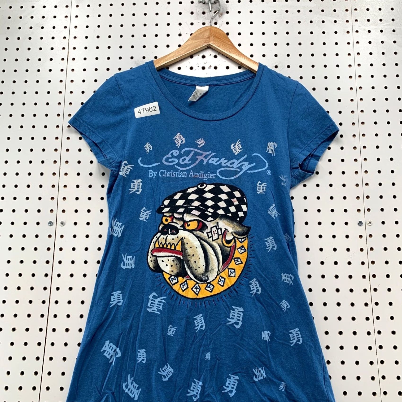 Ed Hardy VINTAGE Ed Hardy Bull Dog Top Womens L Beige Rhinestone Studded Y2K Shirt Womens LL? Size L / US 10 / IT 46 - 4 Thumbnail