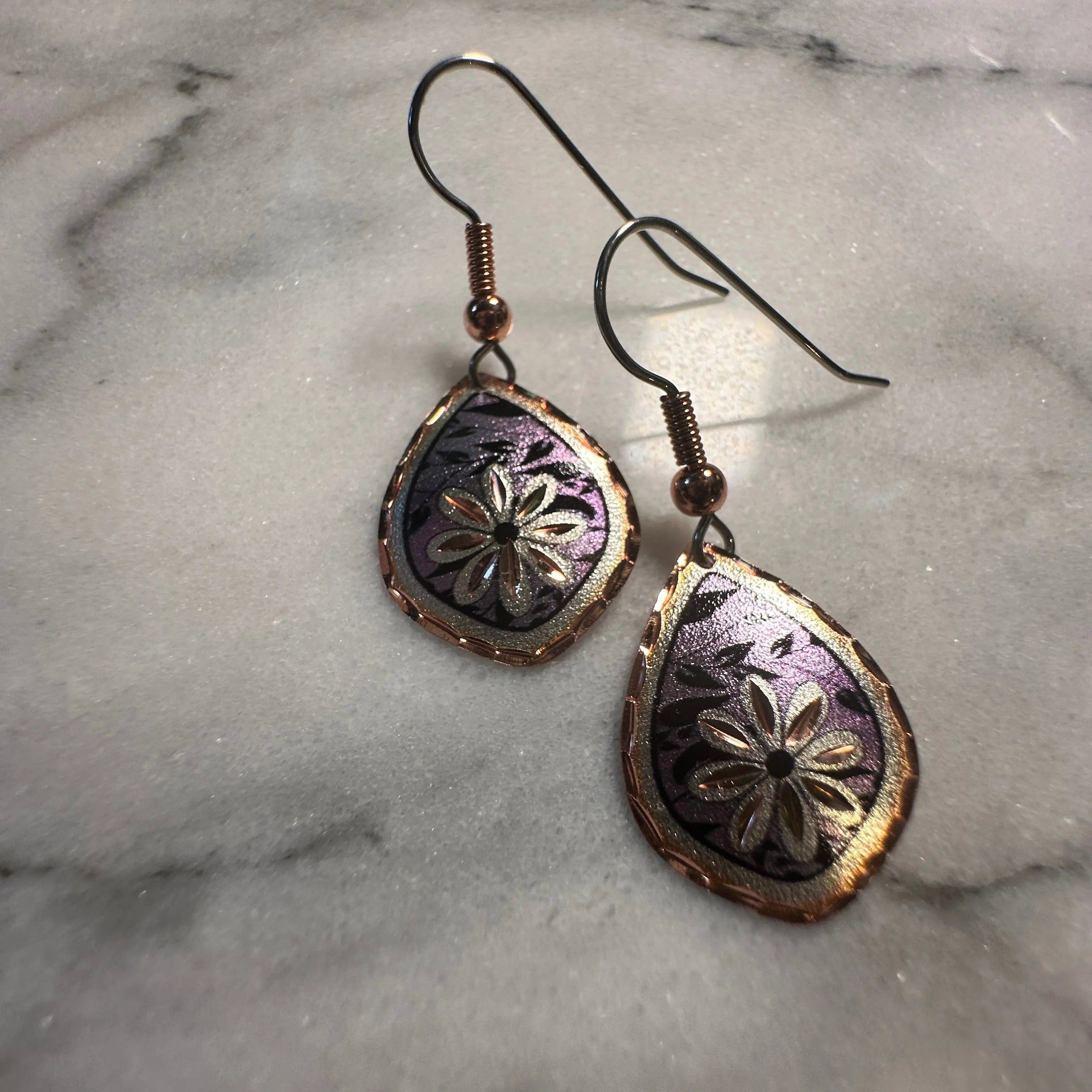 Other Handcrafted Boho Purple Floral Earrings, Diamond Cut Wire Dr Size ONE SIZE - 2 Thumbnail