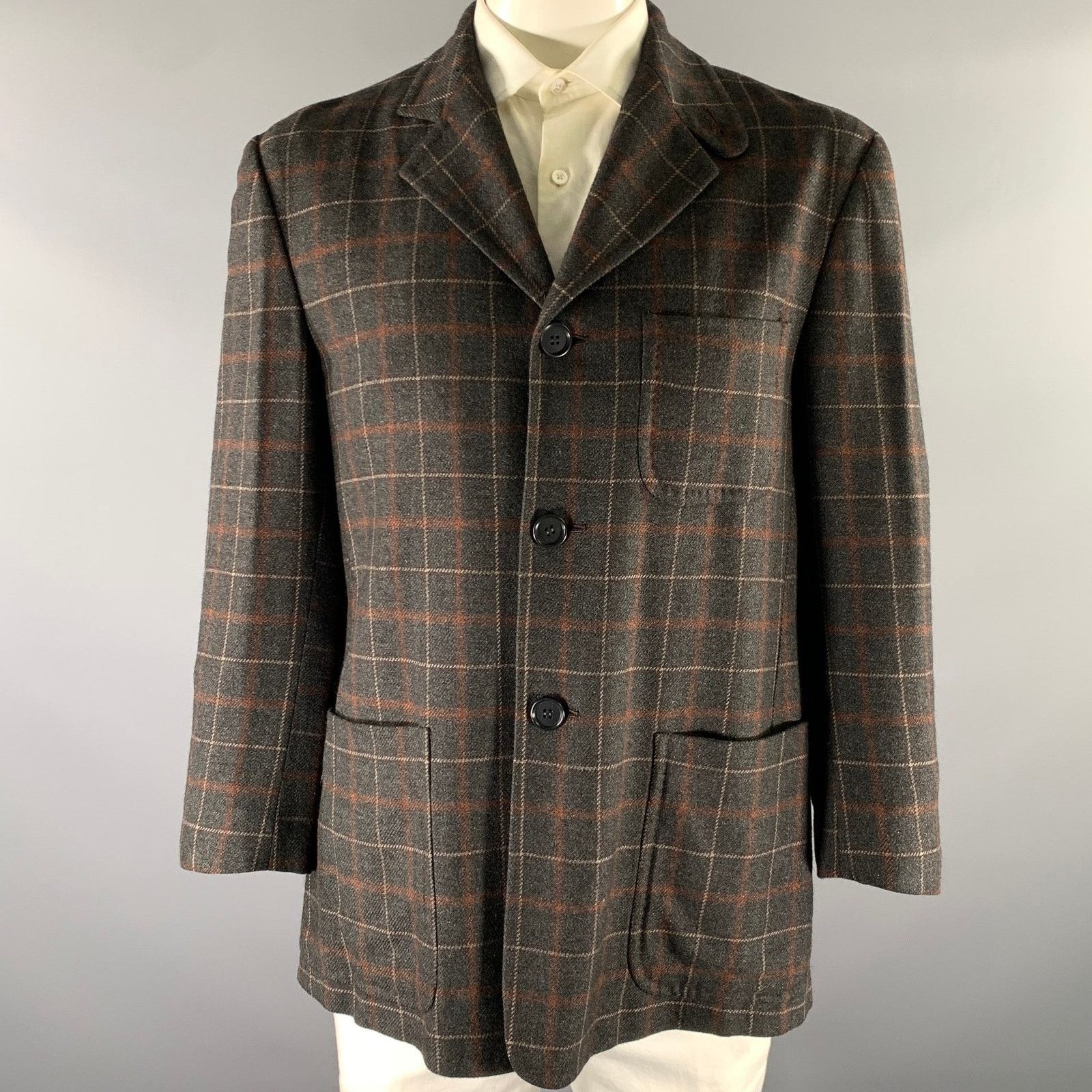 Kiton KITON Size Brown Plaid Cashmere Notch Lapel Sport Coat Size 40R - 1 Thumbnail