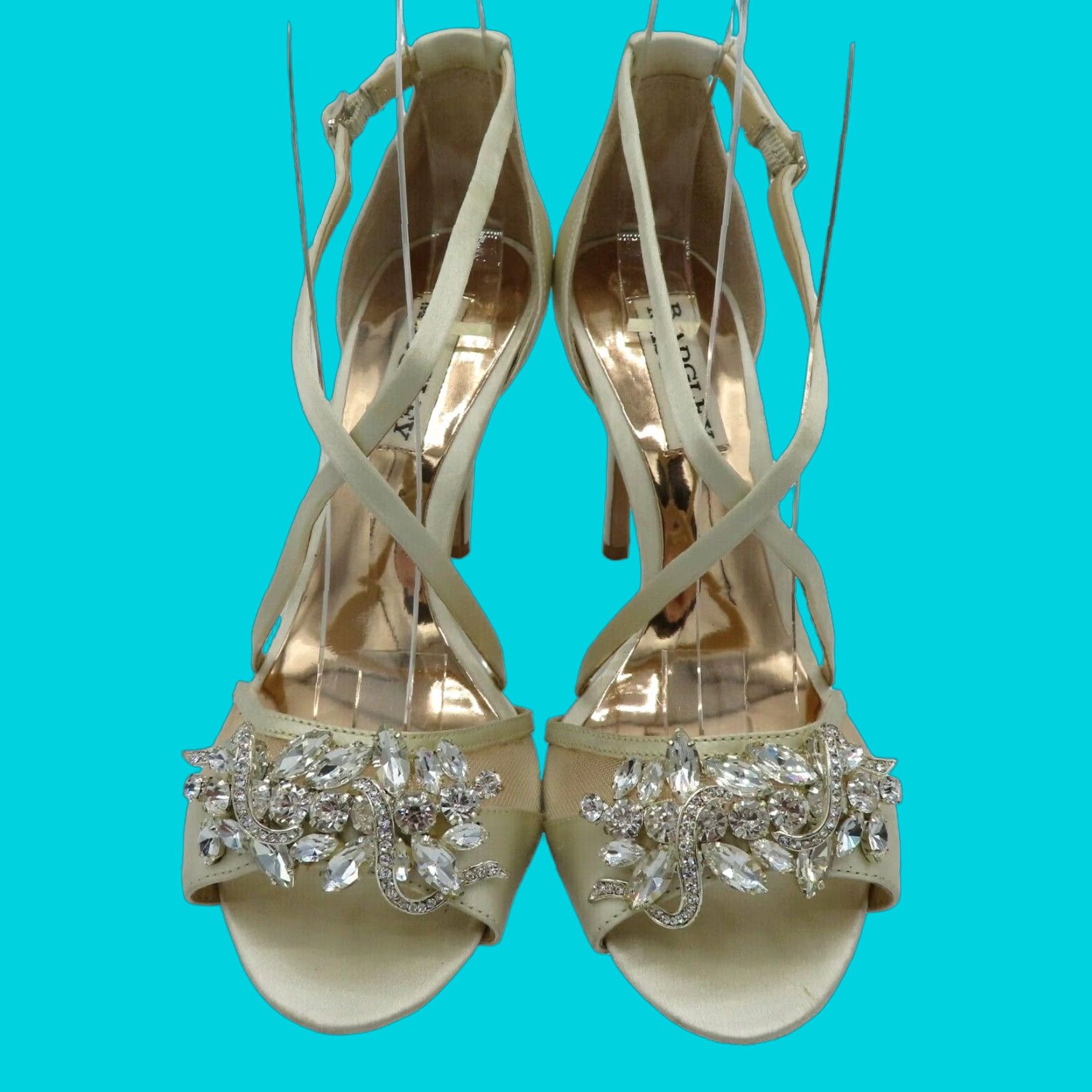 Badgley Mischka Badgley Mischka Womens Heels 6 Ivory Rhinestone Strappy Open Toe Prom Wedding Size US 6 / IT 36 - 1 Thumbnail
