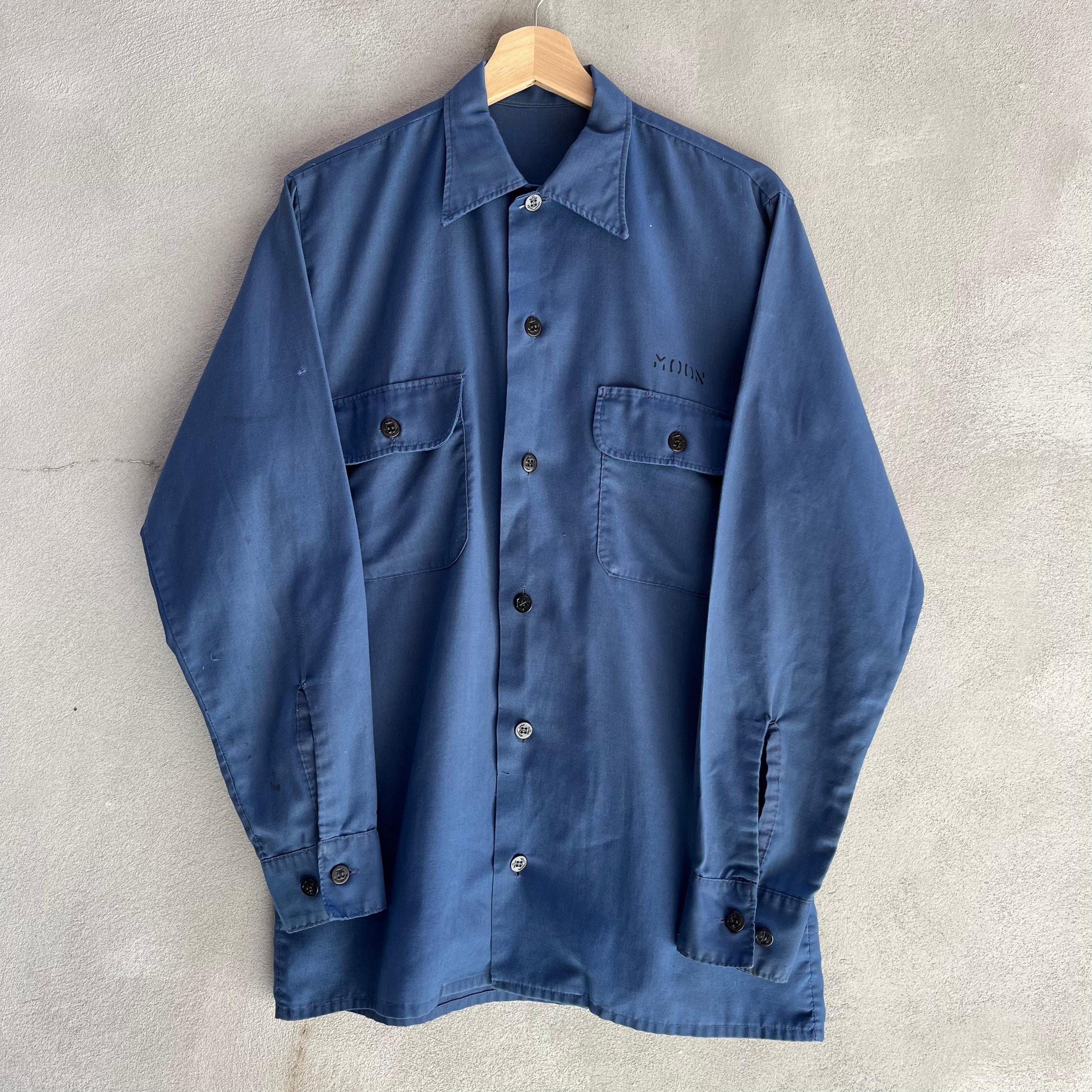 Vintage 70's USN Utility Blue Button Down Long Sleeve Shirt Size US L / EU 52-54 / 3 - 1 Thumbnail