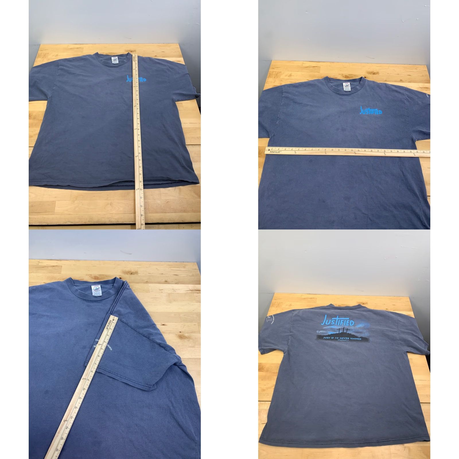 Delta VINTAGE Delta T-Shirt Mens XL Blue 90s Jesus Justified Distress Crew Neck Short Sleeve Midwest 2000-2009 Size US XL / EU 56 / 4 - 8 Thumbnail