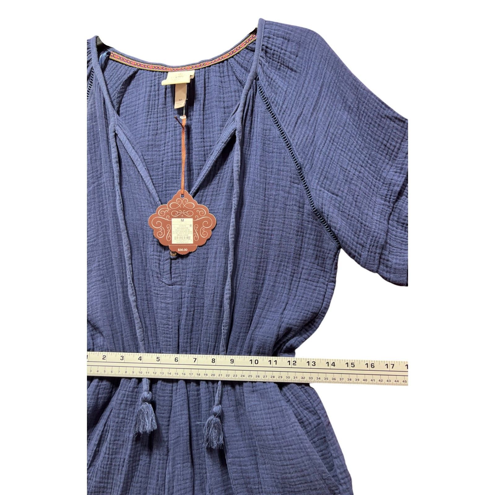 Other Knox Rose - Women's Short Sleeve Gauze Romper - Navy Blue - Size ONE SIZE - 6 Thumbnail