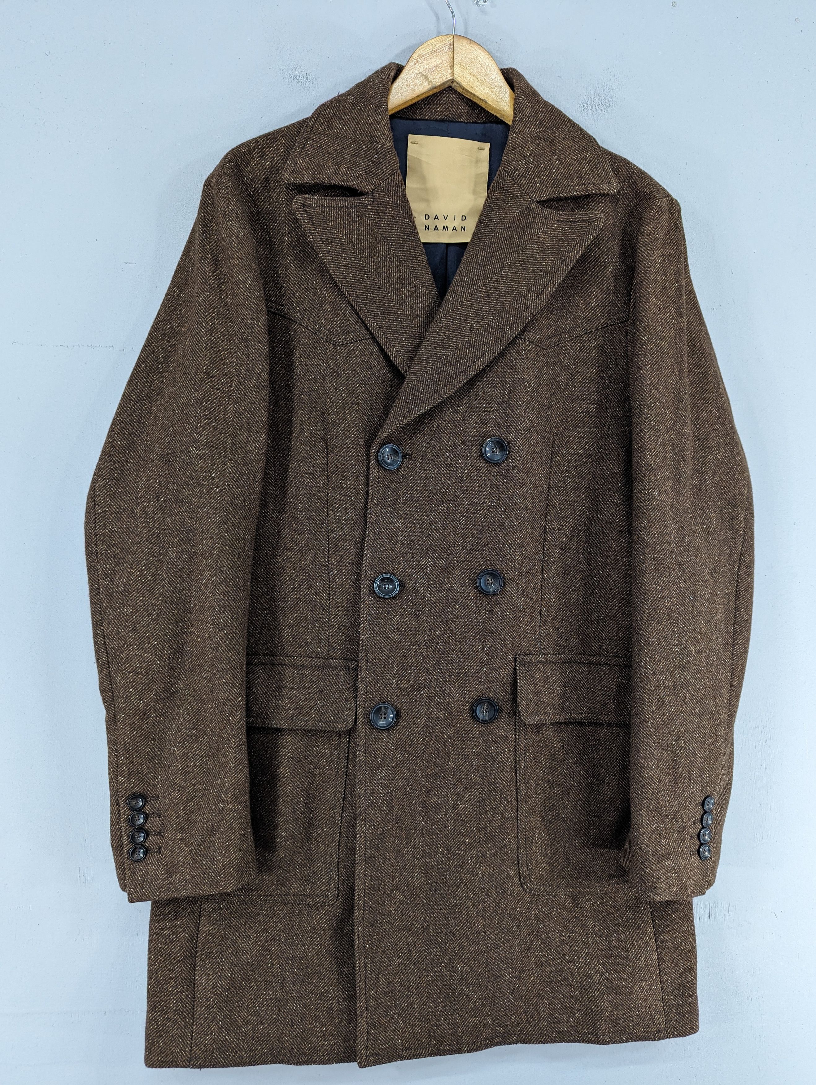DAVID NAMAN David Naman Herringbone Wool Double Breasted Coat Jacket Size US M / EU 48-50 / 2 - 2 Thumbnail