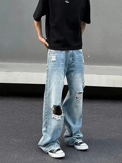 Vintage Blue flared damaged ripped skate pants Size US 34 / EU 50 - 1 Thumbnail