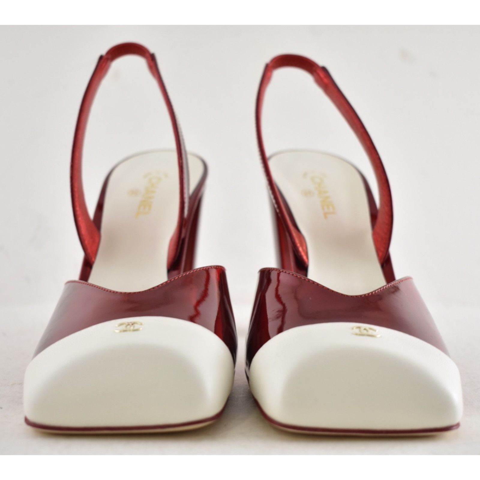 Chanel Chanel 26S Red White Square Toe CC Logo Slingback Pump 40 Size US 9 / IT 39 - 12 Thumbnail