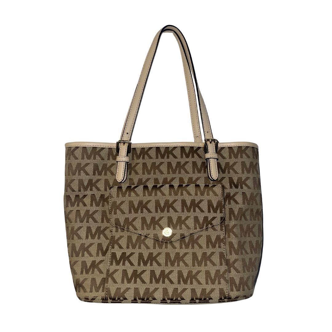 Michael Kors Jet Set Medium Logo Pocket Tote Bag Brown & Tan Handbag Size ONE SIZE - 1 Thumbnail