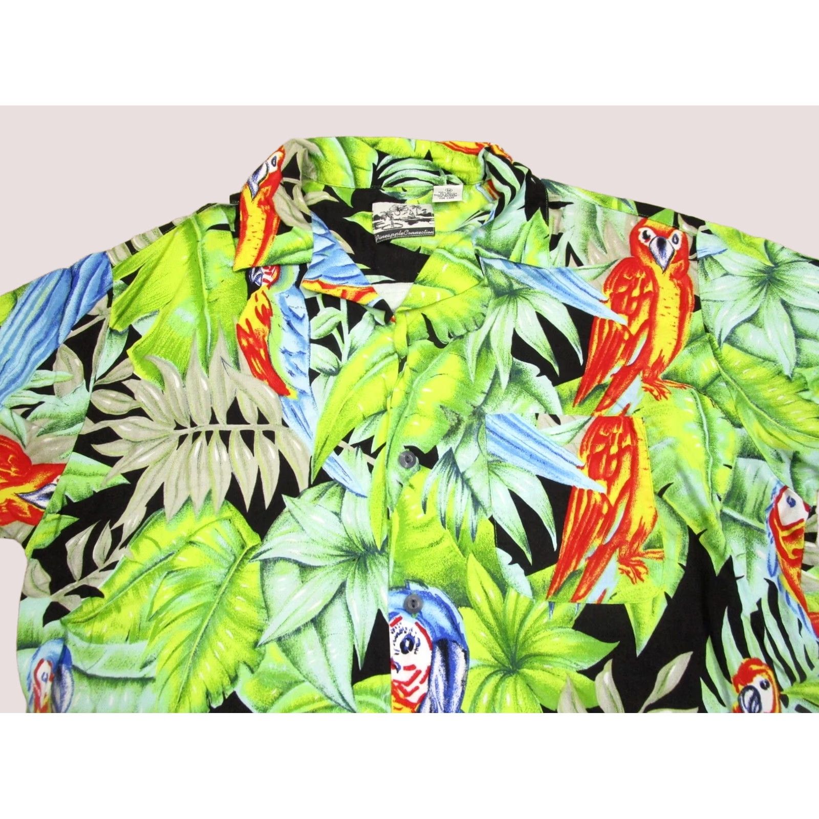 Vintage Pineapple Connection Shirt Medium Green Vintage Hawaiian Tropical Macaw Parrot Men’s Button-Up Short Sleeve Floral Size US M / EU 48-50 / 2 - 1 Thumbnail